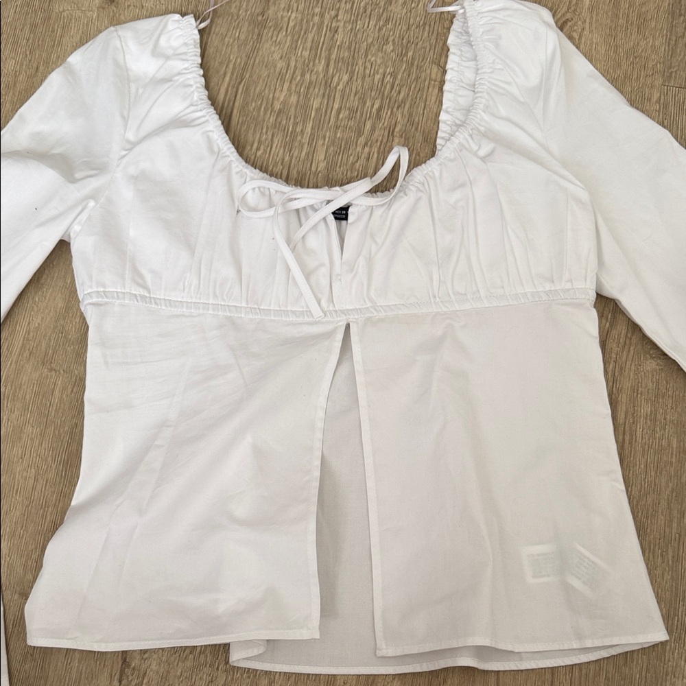 Zara White Ruched Blouse - Picture 2 of 4